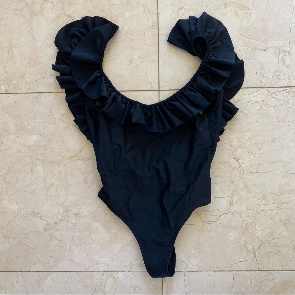 Lovers + Friends Black Ruffled Scoop One Piece Sz Small